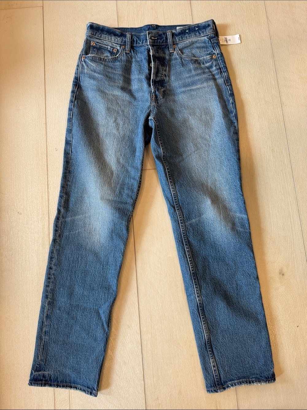 GAP Women's High Rise Button Fly Straight Leg Jeans - Blue Denim